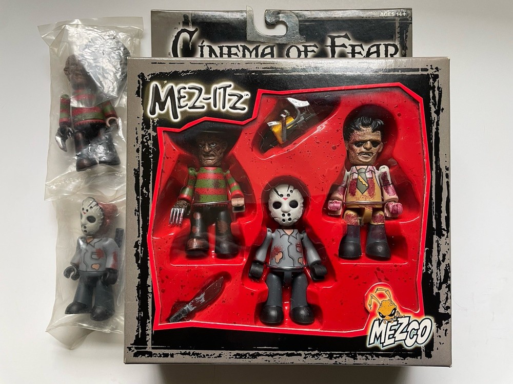 2002 Cinema Of Fear Jason Freddy Leatherface Mini Figures Horror Mezco Mez Itz