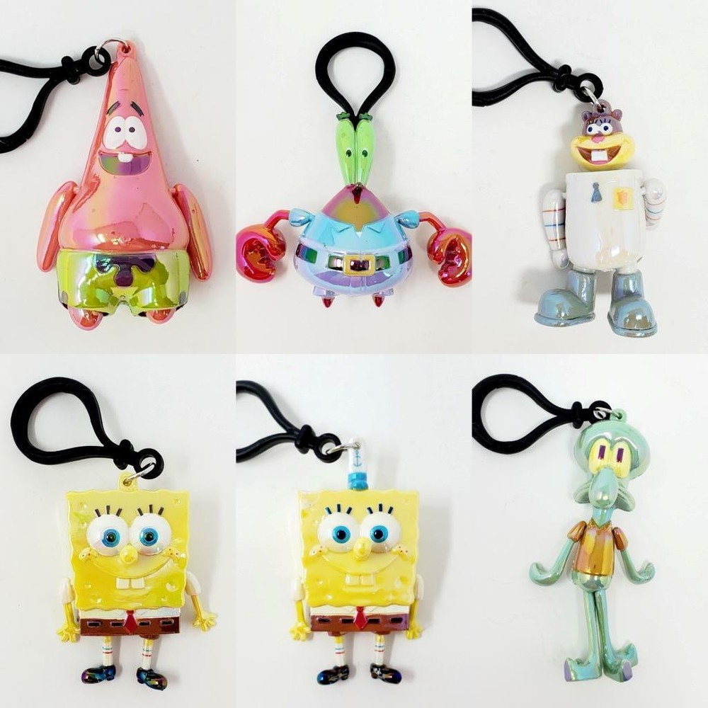 SpongeBob SquarePants Chibi In Motion Complete Set of 6 IRIDESCENT Danglers