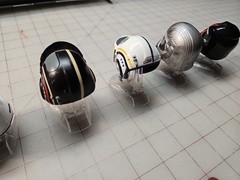 Star Wars Diecast Lot of 6 Black Silver Red Mini Helmets w/ Stands Plastic