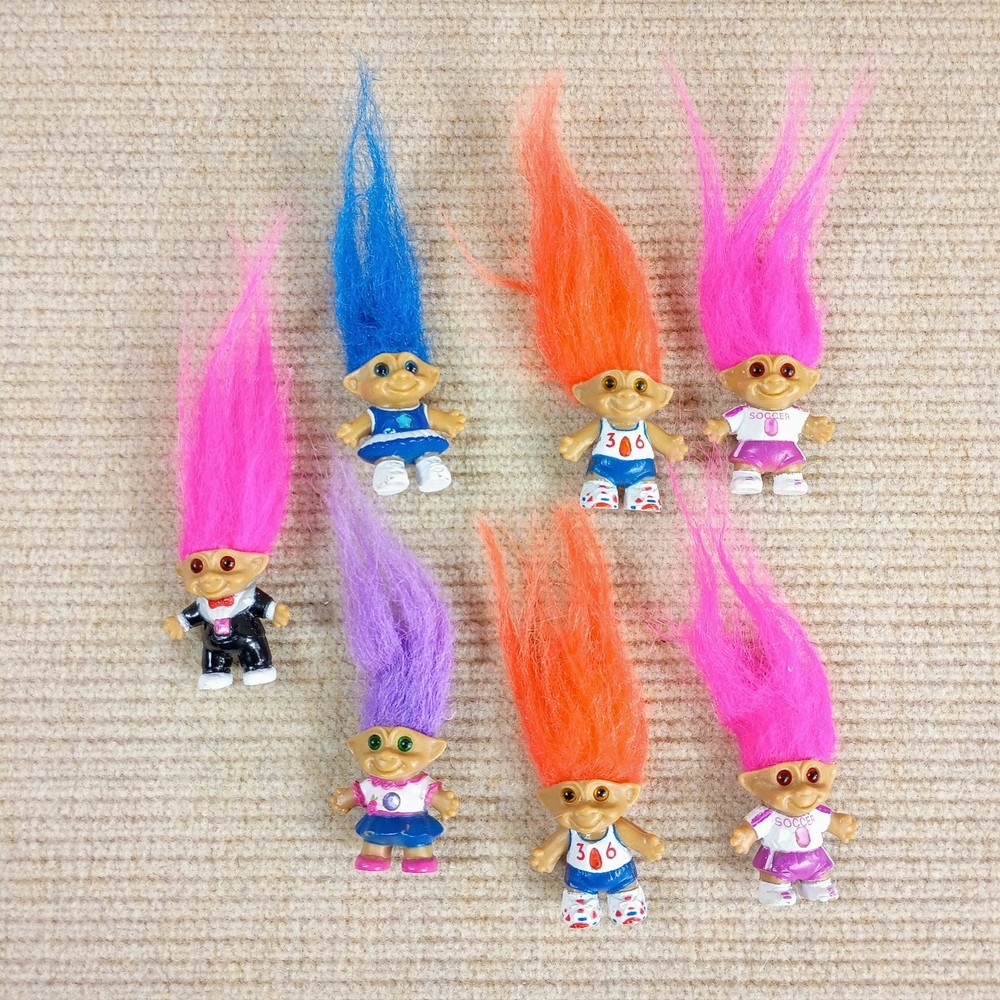 VTG Ace Novelty Jewel Belly Mini Troll Doll Lot of 7 Lucky Gemstone Charm 1.5″