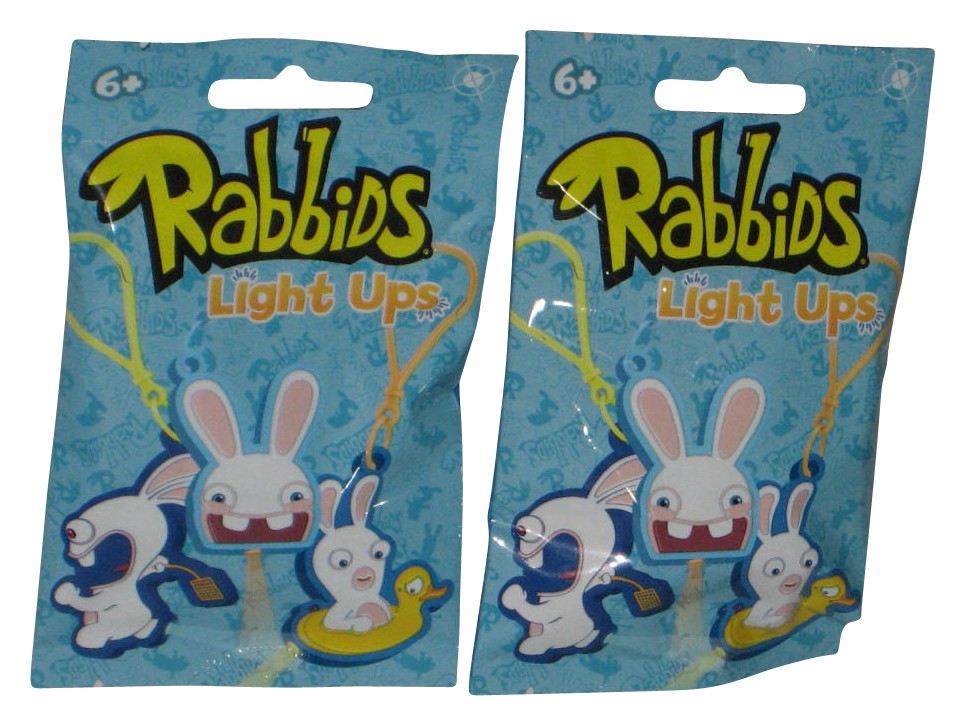 Raving Rabbids Light Ups Clip-On Dangle Full Sculpt Figure Keychain Lot – (2 Bl