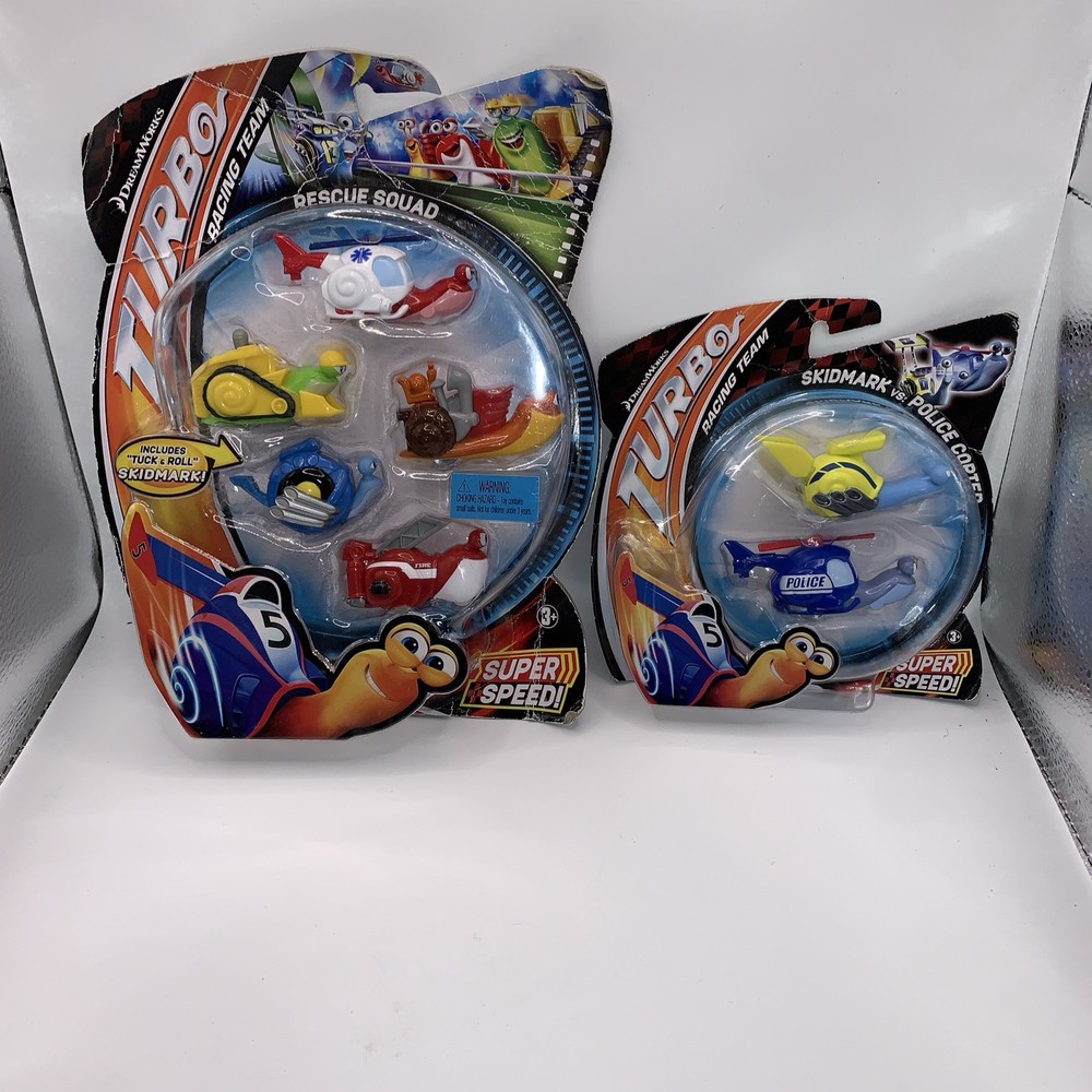DREAMWORKS TURBO RACING TEAM 7-PACK Snail Cars RESCUE SQUAD & Skidmark NEW