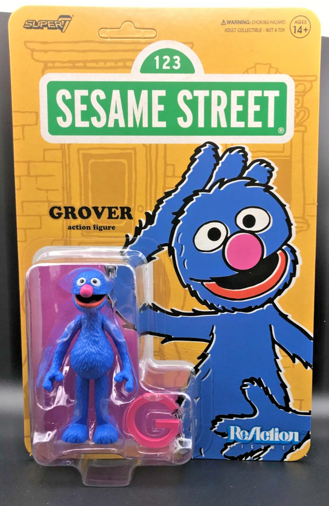 New Super7 Sesame Street Grover 3 3/4″ Reaction Action Figure Unpunched