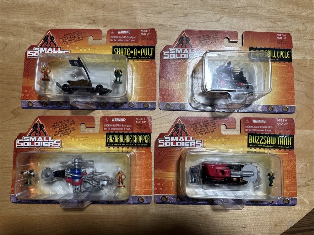 Small Soldiers set of 4 skate-a-pult,buzzsaw tank, power drill cycle, razorblade