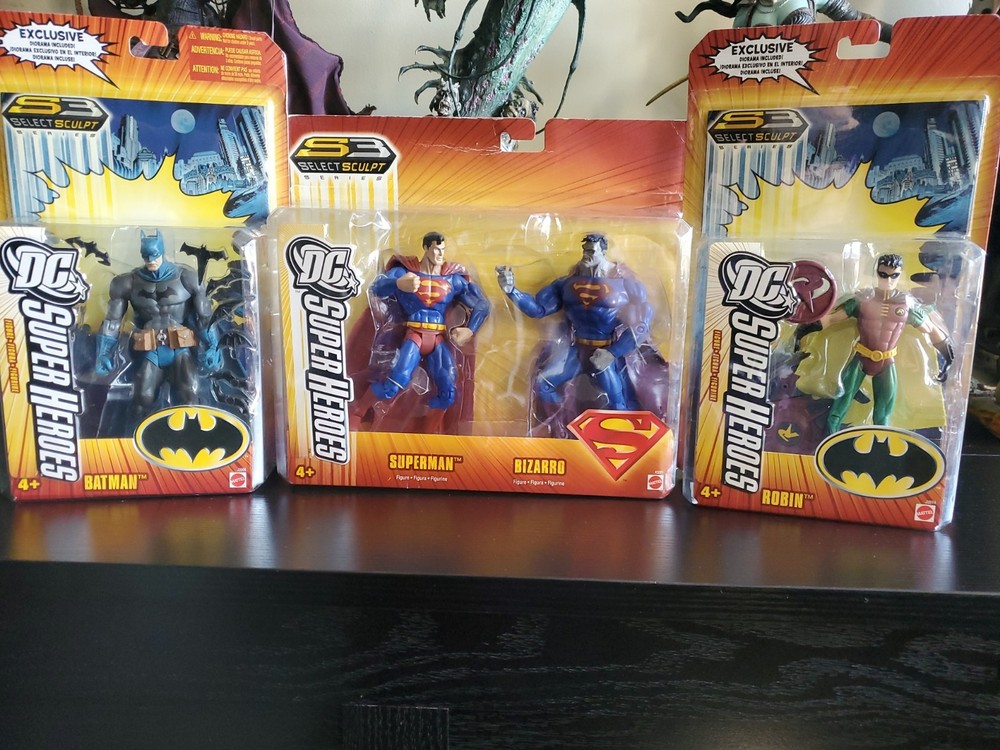 DC SUPER HEROES SET OF 3 S3 SELECT SCULPT SERIES BATMAN ROBIN SUPER MAN BIZARRO.