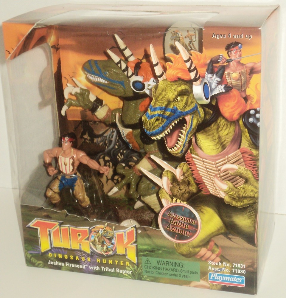 Playmates N64 TUROK Joshua Fireseed with Tribal Raptor Figure Set 1999 MISB