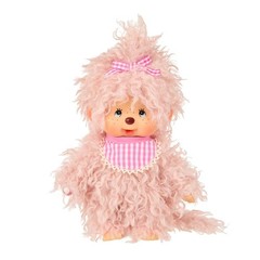 8″ Large Monchhichi Doll – Girl with Fluffy Pink Beige Fur – Authentic Monkey