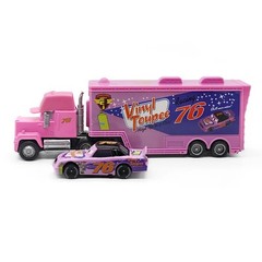 2Pcs Disney Pixar Cars No.76 Vinyl Toupee Hauler Truck with Car Diecast Toy Set