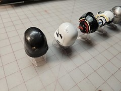 Star Wars Diecast Lot of 6 Black Silver Red Mini Helmets w/ Stands Plastic