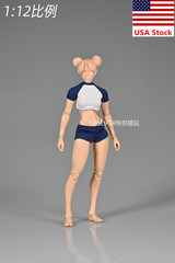 Romankey 1/12 Female Sport Suit Blue T-Shirt Shorts Clothes For 6″Action Figure
