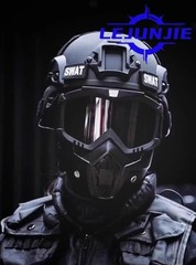 MICH Tactical Helmets with Detachable Face Mask Goggles One Size, Black lens
