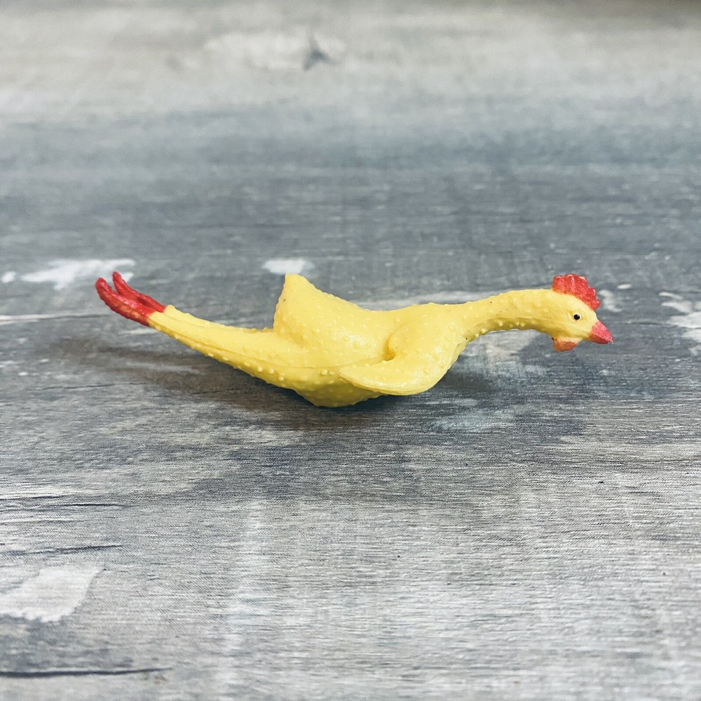 Yellow/Red Plastic Rubber Mini 3″ Chicken Toy Figure Cake Topper
