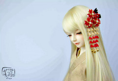 1/3 1/4 Red Floral Long Fringe Kimono Hair Clip Hair Accessories Model For BJD