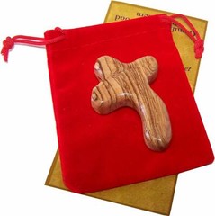 Perfect Hand fit Olive Wood Cross – Carved Round and with Hand Shape (2.6 In)