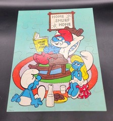 Vintage 1982 Smurfs Puzzle Complete- Good Condition Box 24pc Home Smurf Home