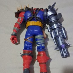 Blue Red Gray Yellow Action Figure w/ Large Gray Cannon Mechanical Arm Plastic