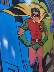 Vintage 1966 Batman & Robin Metal Trash Can Waste lithograph Cheinco 11.5″ Wear