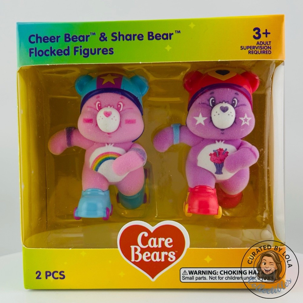 Care Bears Flocked Cheer Bear & Share Bear Roller Skates 2pc NIB
