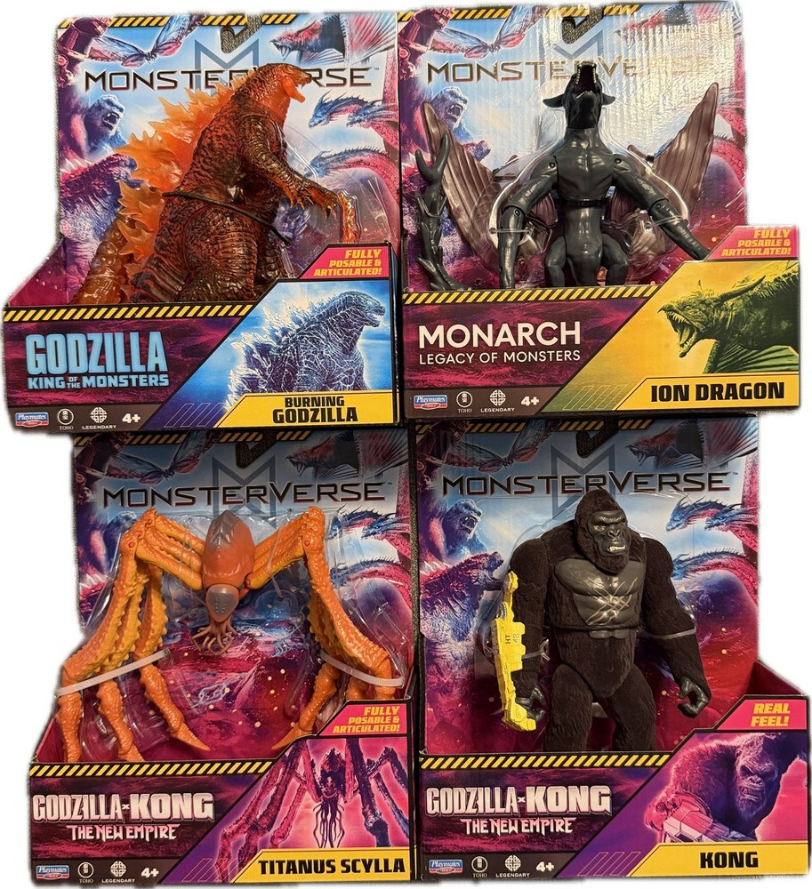 Monsterverse Burning Godzilla, King Kong, Ion Dragon, Titanus Scylla Figures Lot