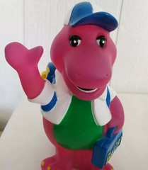 Barney The Purple Dinosaur Coin Piggy Bank Lyons Vinyl Back to School Vtg 1992