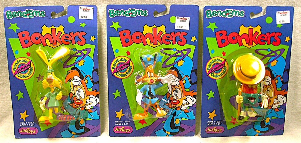 Bend-Ems☆1994 JusToys☆Disney Figure Set☆BONKERS, FALL APART RABBIT, TOON LIGHT
