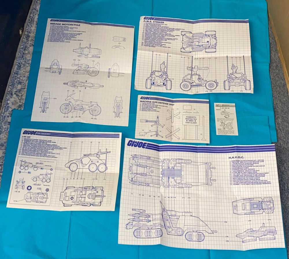 vintage G.I. GI JOE INSTRUCTIONS BLUEPRINTS LOT x6 Awe Striker Havoc FREESHIP