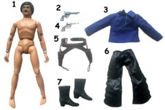 1974 AMERICAN WEST 8″ mego doll – Earp Crockett Hickock – HEAD BOOTS SHIRT PANTS