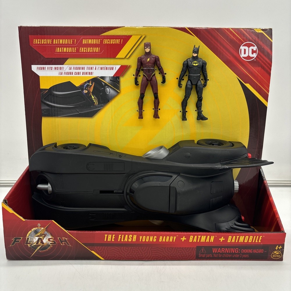 (NEW) DC The Flash Young Barry Batman Batmobile 3 Pack Spin Master 4” Inch 2023