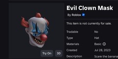 R0BLOX Toy Code – Evil Clown Mask | With Special Effect