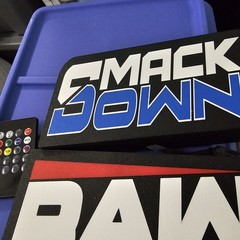 WWE Mattel 3D Printed RAW SMACKDOWN 8 X 4 Lighted Wall Logo Accessory Bundle