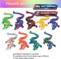 3D Printed Crystal Dragon 12In 3Pcs Flexible Articulated Fidget Toy Decor