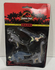 VTG 1992 JURASSIC PARK ERASERS Set of 4 Dinosaurs T Rex Triceratops *SEALED*NRFB