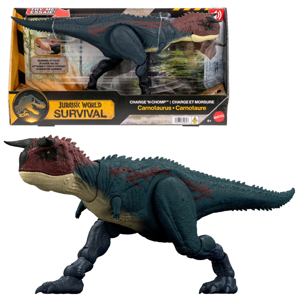 Jurassic World Survival Charge N Chomp Carnotaurus, Roar Running Attack JKG85 🆕