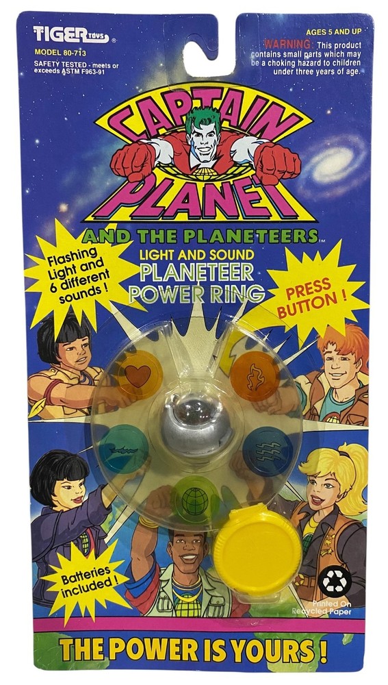 Captain Planet Planeteer Power Ring Silver Version NEW Vintage 1991 Tiger Toys
