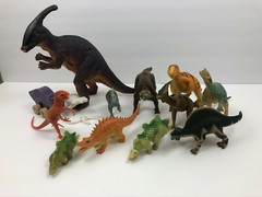 Toy Dinosaur Lot All Different Assorted Shapes Sizes Rubber Plastic Wood (13)