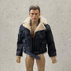 MO-FRJK-BK: 1/12 Black Leather Zipper Jacket with Fur Collar for 6″ slim body