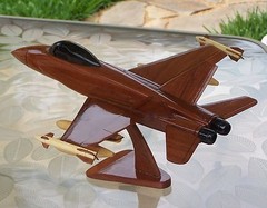 US Navy F-18 Model Jet Aircraft Hand Carved Mahogany High Gloss