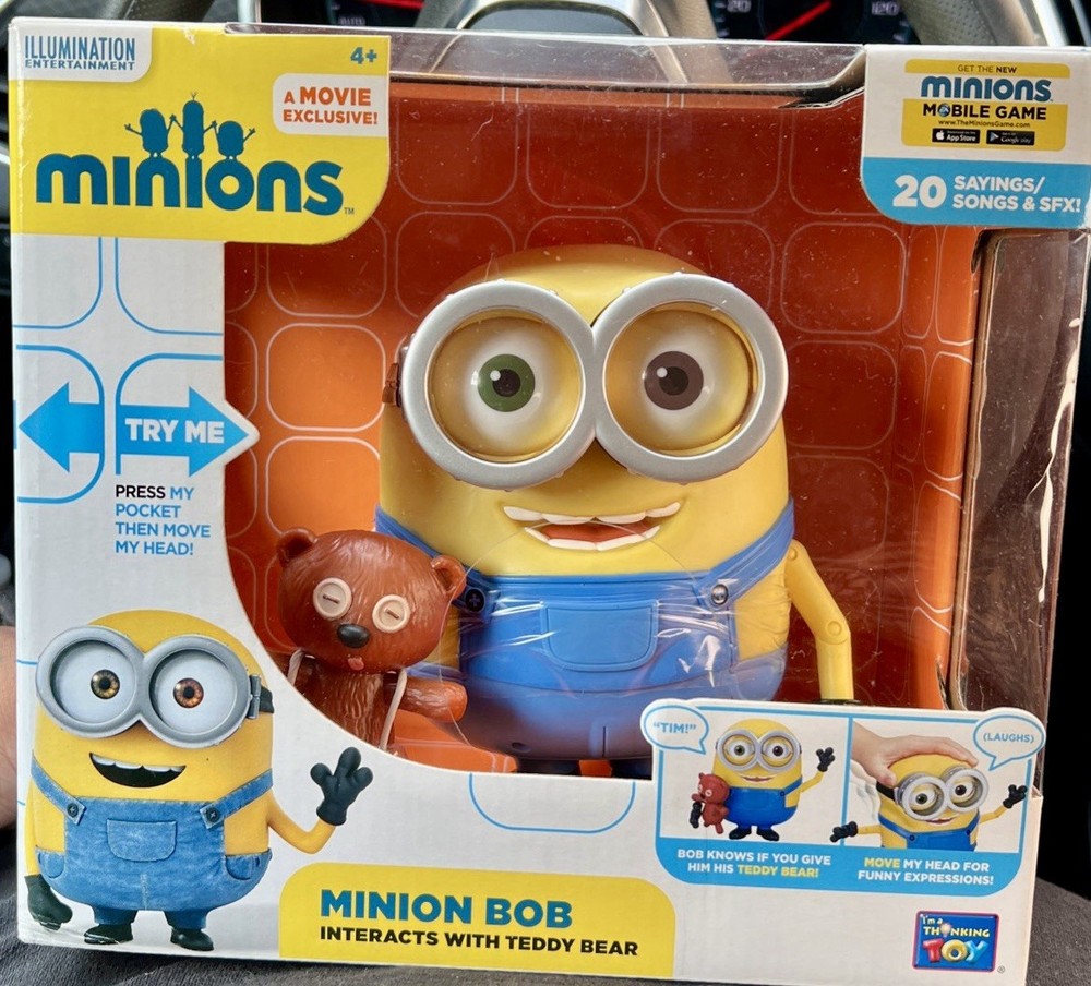 Thinkway Toys Minions Bob Interactive Talking Singing Figure w/ Tim Teddy Bear
