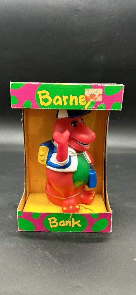Vintage Lyons Group 1992 Barney Purple Dinosaur Back to School Coin Piggy Bank