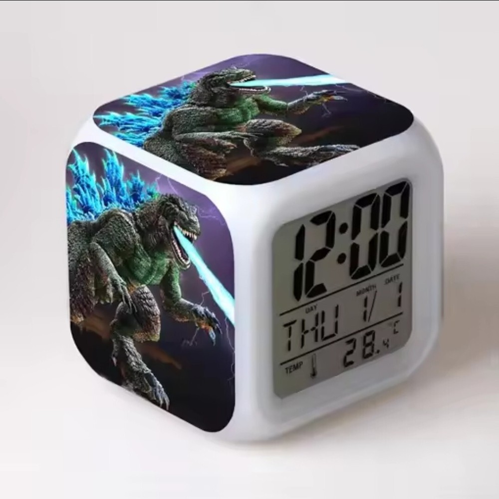 Godzilla Alarm Clock LED Digital 7 Color Night Light Dinosaur Dragon