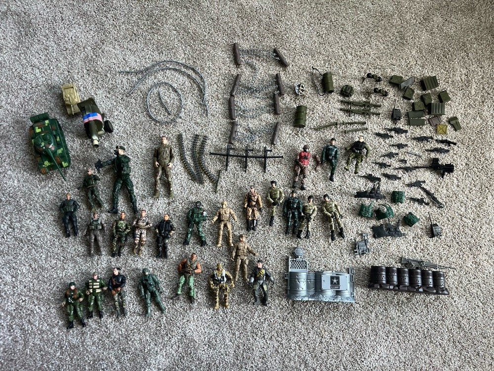 Large Military Action Figure and Accessory Lot Blue Box, Lanard, and Dongguan