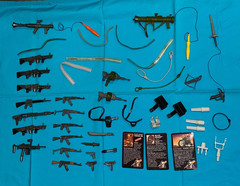 vintage RAMBO WEAPONS PARTS LOT #40 guns sword ammo belt holsters FREE SHIP
