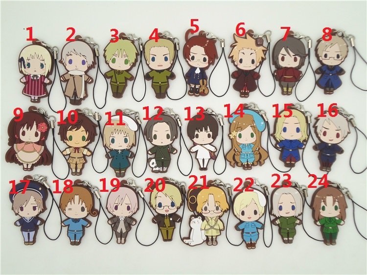 APH Hetalia Axis Powers Keychain KeyRing Phone Charm Japan Anime Rubber Strap