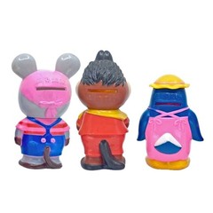 VTG 80s Mitsu Bank 4” Niko Niko Pun Sofubi Advertising Figures set Sofvi Japan