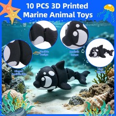 10PCS 3D Printed Ocean Animals Set for Goodie Bag Stuffers, Fidget Sea Animals