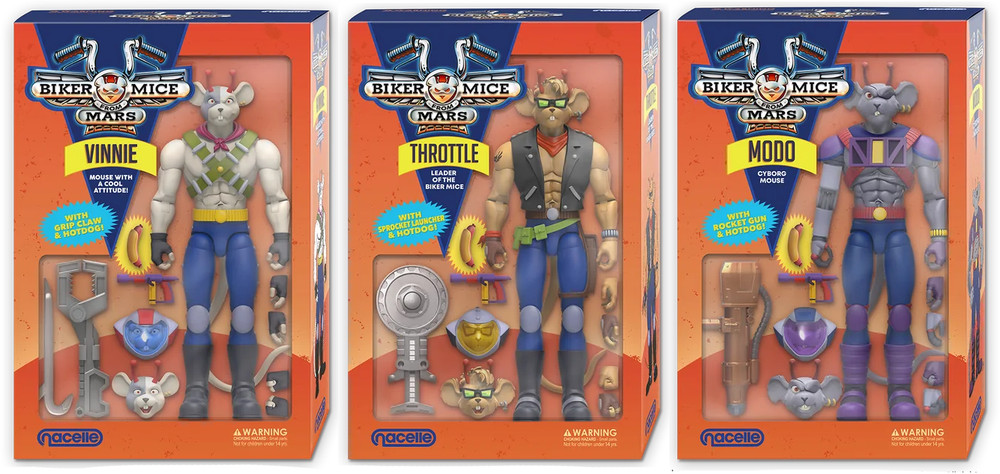 Nacelle Biker Mice From Mars 7″ Action Figure Set of 3 Vinnie/Throttle/Modo NEW