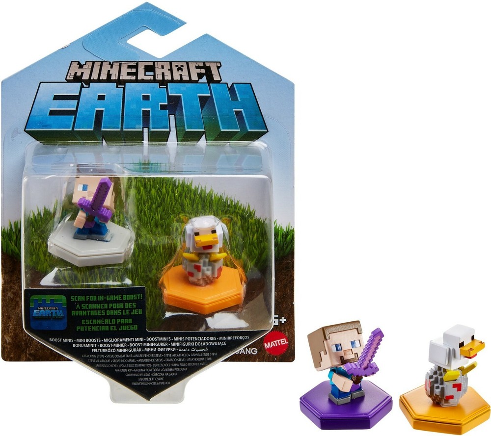 Minecraft Earth Boost Minis Attacking Steve Spawning Chicken/ 6 years and up NEW