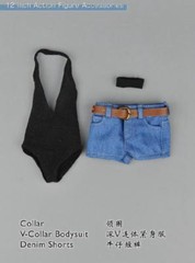 1/6 sexy female Bodysuit Denim Shorts for Kumik Phicen Hot Toys poptoys ❶USA❶