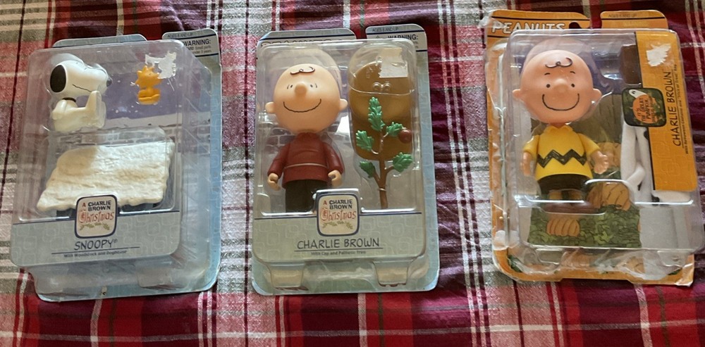 Three Peanuts: CHARLIE BROWN 5″ Figures, Halloween And Two Christmas