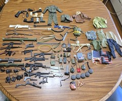 HUGE LOT of VINTAGE GI Joe clothes accessories weapons 108 Pieces